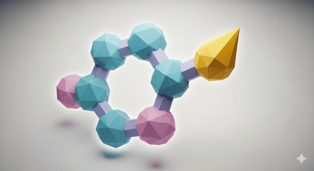 3D molecular structure representing microdosing melatonin benefits in a vibrant design.