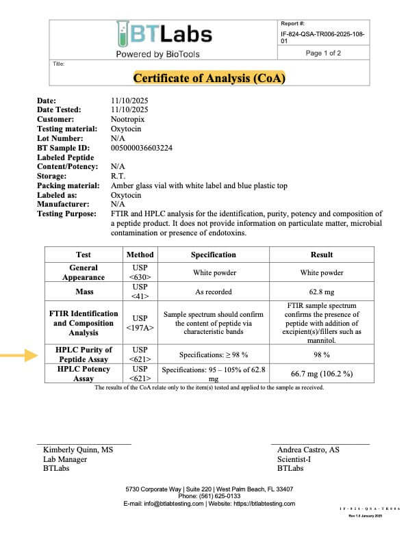 Oxytocin – BT-labtesting COA (2025-11-10)