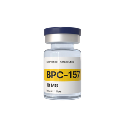 Vial labeled 'BPC-157' with NX Peptide Therapeutics branding on a white background