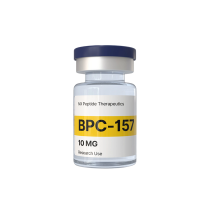 Vial labeled 'BPC-157' with NX Peptide Therapeutics branding on a white background