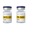 Two vials labeled BPC-157 and TB-500 with NX Peptide Therapeutics branding on a white background.