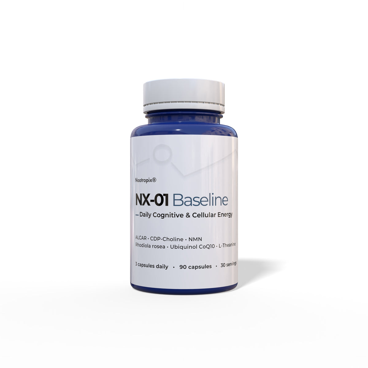 Nootropix NX-01 Baseline supplement bottle, 90 capsules